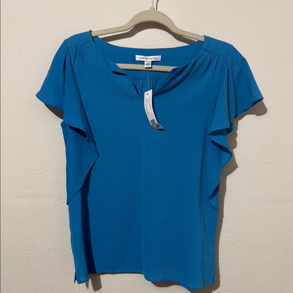 Blue Flutter Sleeve Ruffled Blouse S